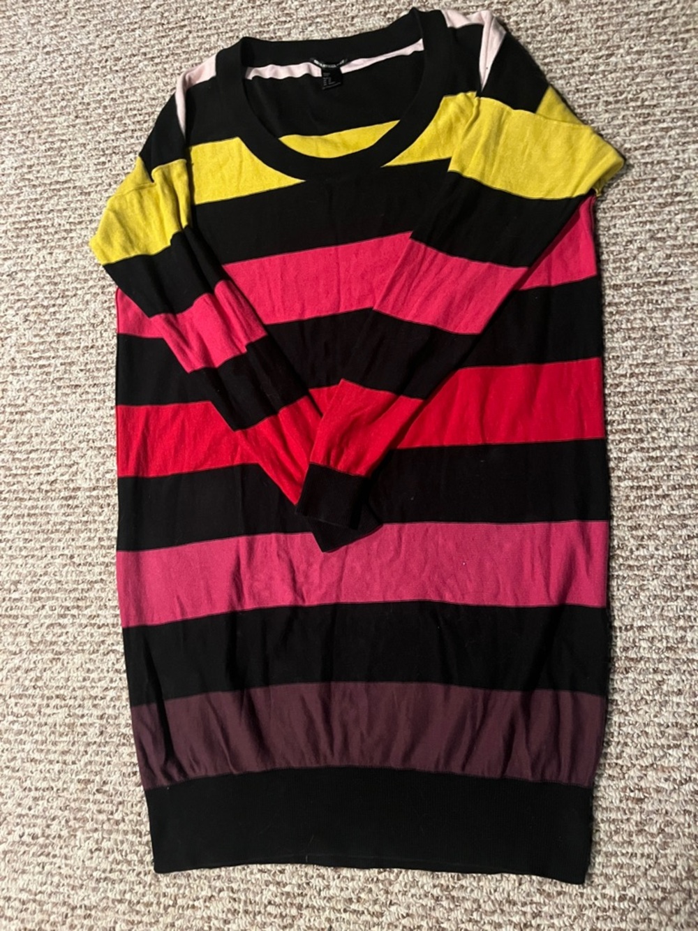 Sonia Rykiel Sweater Dress with Pink, Black, Yellow, Red, and Pale pink Stripes